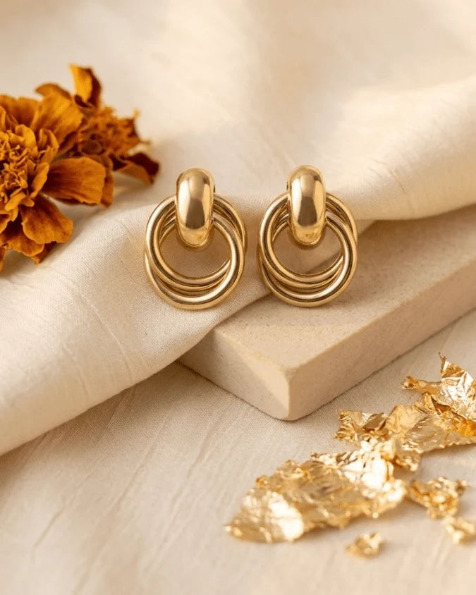 Golden colour rings shape earring with affordable earrings online India 