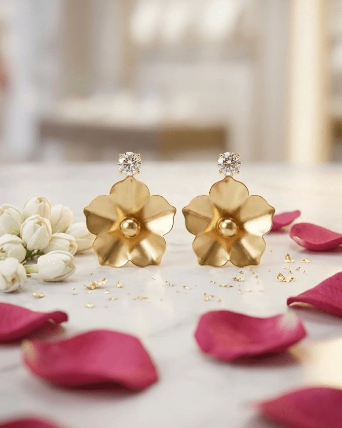 Golden colour flower shape earrings affordable earrings online India 