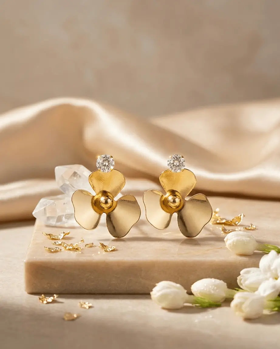 Golden colour flower shape earring , affordable earring online India